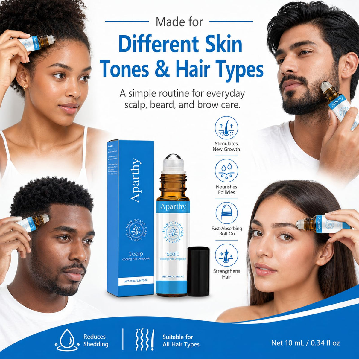 Aparthy Roll-On shown as lightweight, fast-absorbing serum.