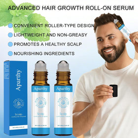 Aparthy rollerball applicator delivering controlled, mess-free scalp application.