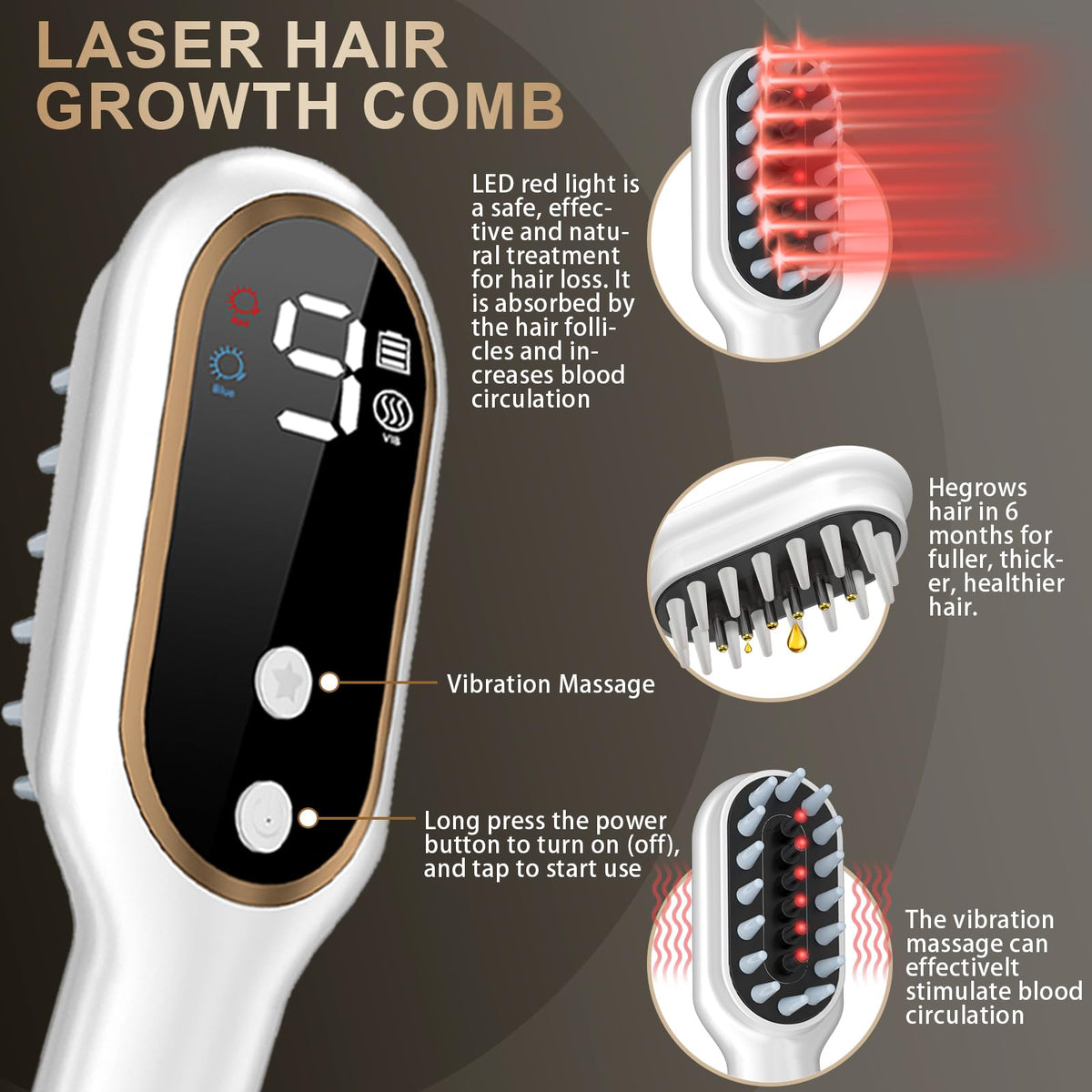 Apbier Laser Hair Growth Comb close-up laser diode visible.
