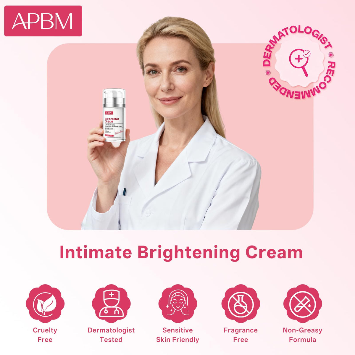 APBM Skin Lightening Cream suitable for all skin types and sensitive areas.