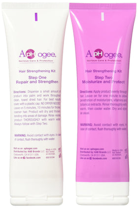 Aphogee Hair Strengthening Kit bottle and application scene for stronger hair.