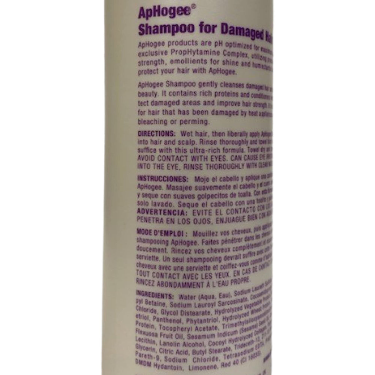 Aphogee Shampoo Damaged Hair 16oz pack back view with usage guidance
