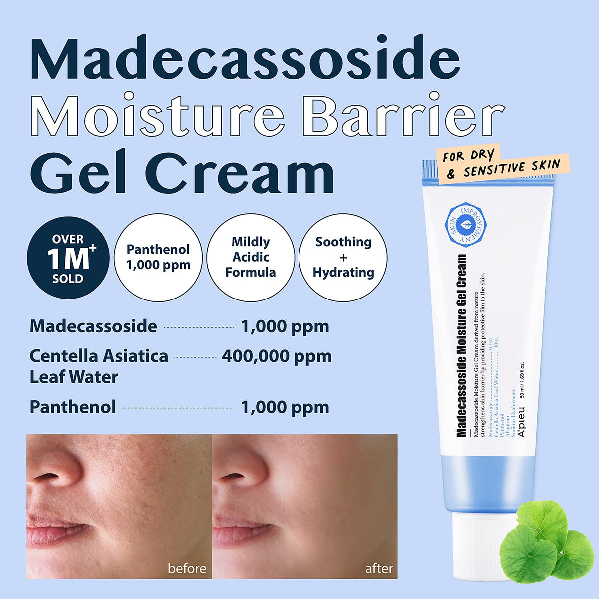 Centella-based ingredients highlight in A'PIEU Madecassoside Moisture Gel Cream.