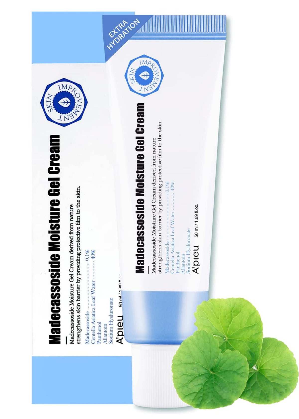 A'PIEU Madecassoside Moisture Gel Cream jar provides soothing hydration for dry skin.