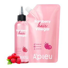 A'PIEU Raspberry Hair Vinegar Rinse bottle with sleek packaging for scalp detox.