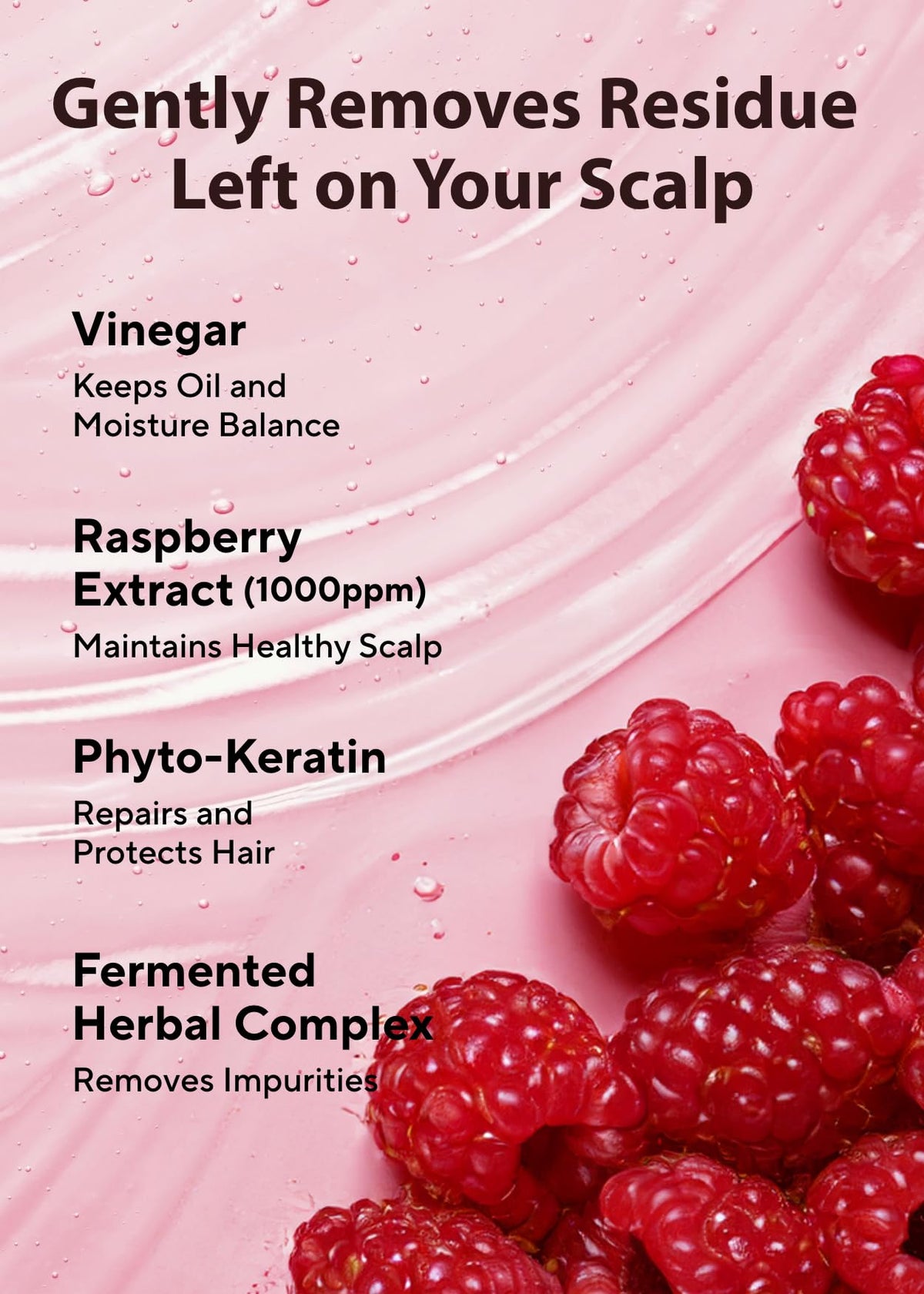 Bottle detail of A’PIEU Raspberry Vinegar Shampoo focusing on pH-balanced care for hair.