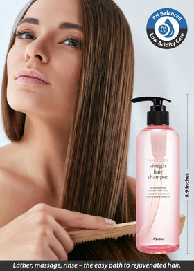 Packaging shot of A’PIEU Raspberry Vinegar Shampoo highlighting Korean beauty heritage.