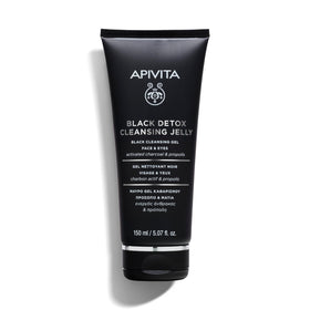 Apivita Black Detox cleansing jelly bottle with charcoal for deep makeup removal