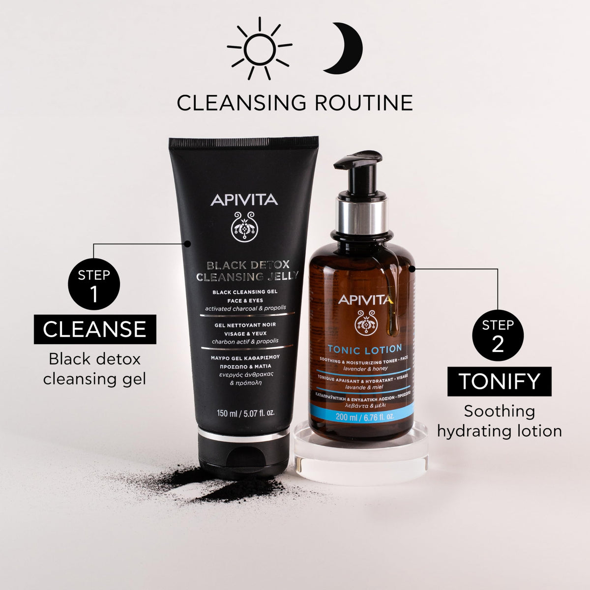 Apivita Black Detox cleanser with honey and orange blossom aroma for a refreshing cleanse