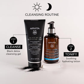 Apivita Black Detox cleanser with honey and orange blossom aroma for a refreshing cleanse