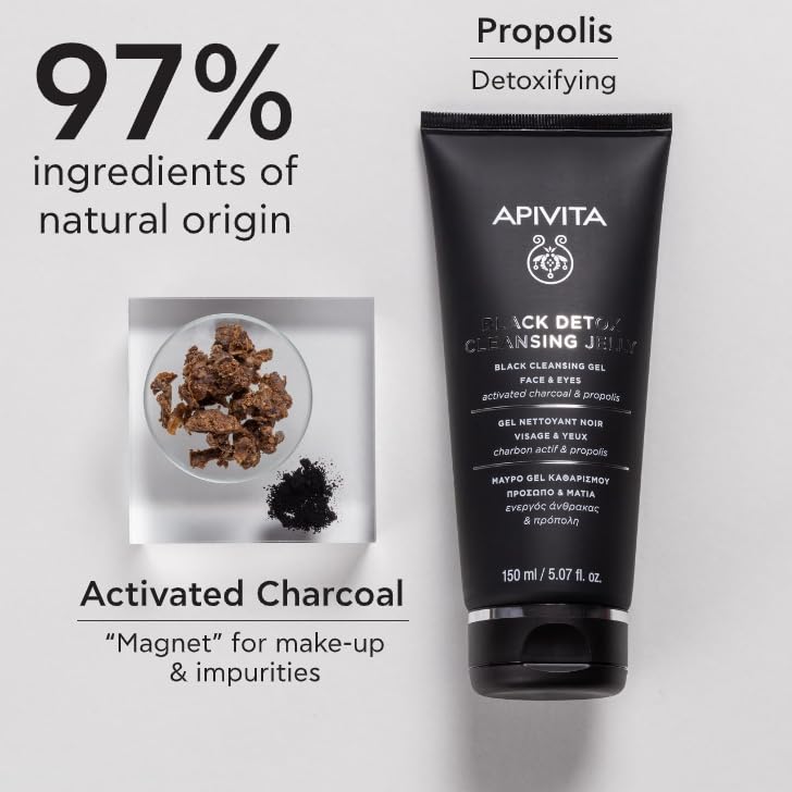 Apivita Black Detox cleanser featuring propolis extract for skin detox and cleansing