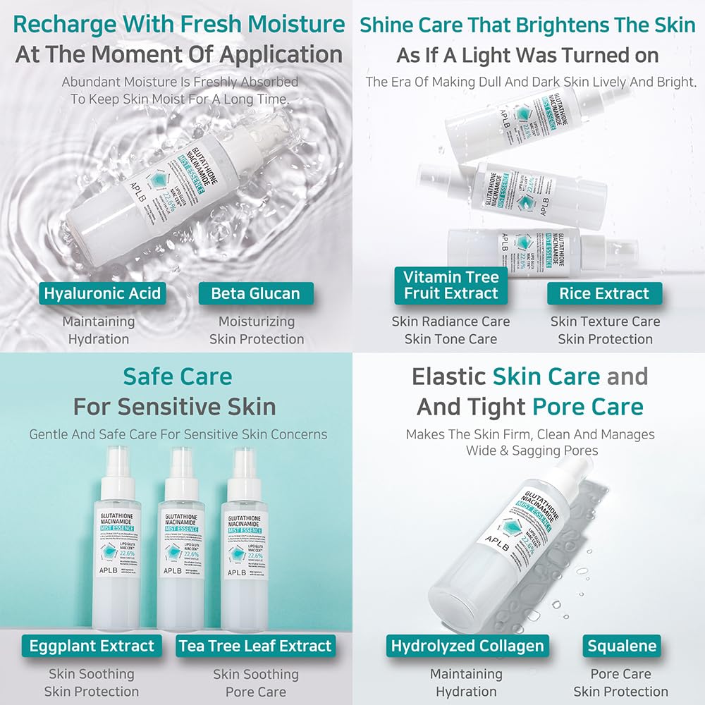APLB Glutathione Niacinamide Mist Essence texture being absorbed on skin