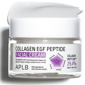 APLB Collagen EGF Peptide Cream bottle on a clean vanity for daily hydration.