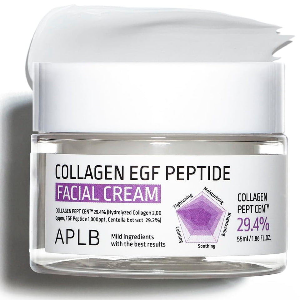 APLB Collagen EGF Peptide Cream bottle on a clean vanity for daily hydration.
