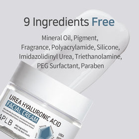 Packaging box close-up of APLB Urea Hyaluronic Cream with branding.