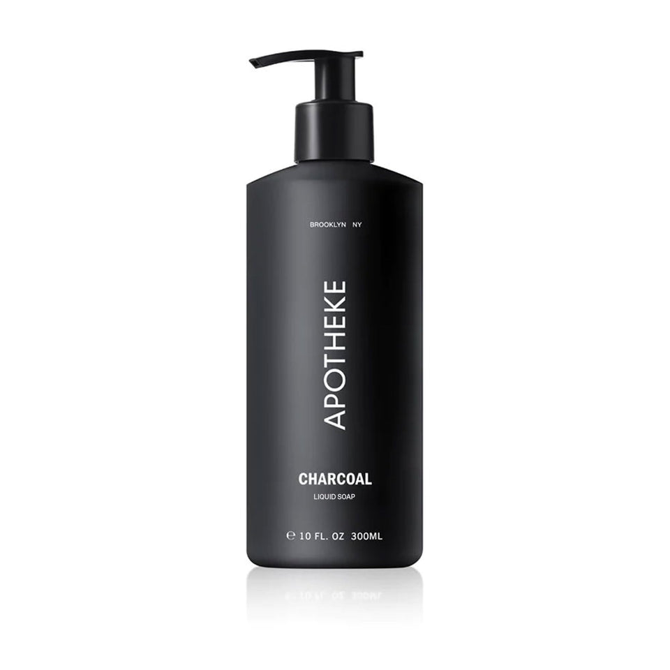 APOTHEKE Charcoal hand soap bottle front for a luxurious cleansing experience