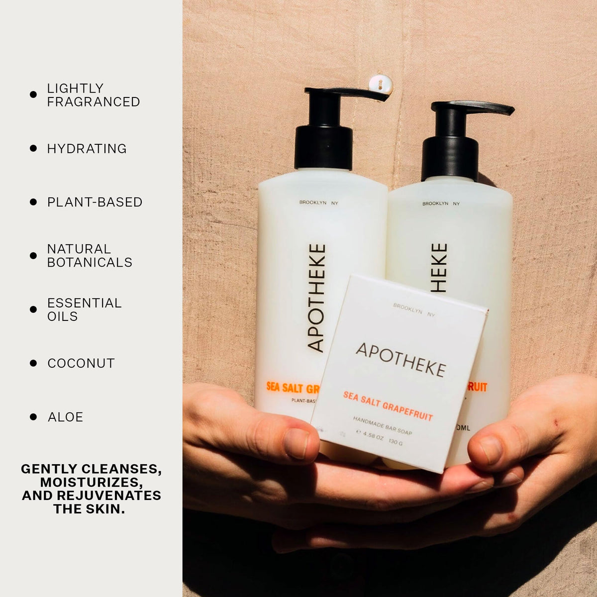 APOTHEKE Sea Salt Grapefruit hands after wash appear smooth and moisturized.
