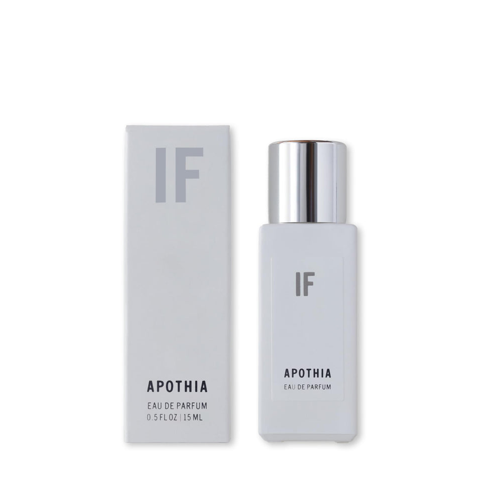 APOTHIA IF perfume bottle closeup with bergamot and white florals, hints of lasting scent