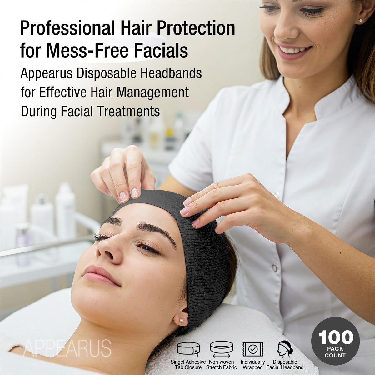 APPEARUS bulk 100-pack headbands streamline salon hygiene and inventory.