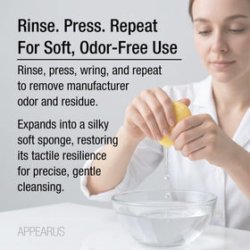 APPEARUS compressed facial sponges used in a backbar disposal workflow.
