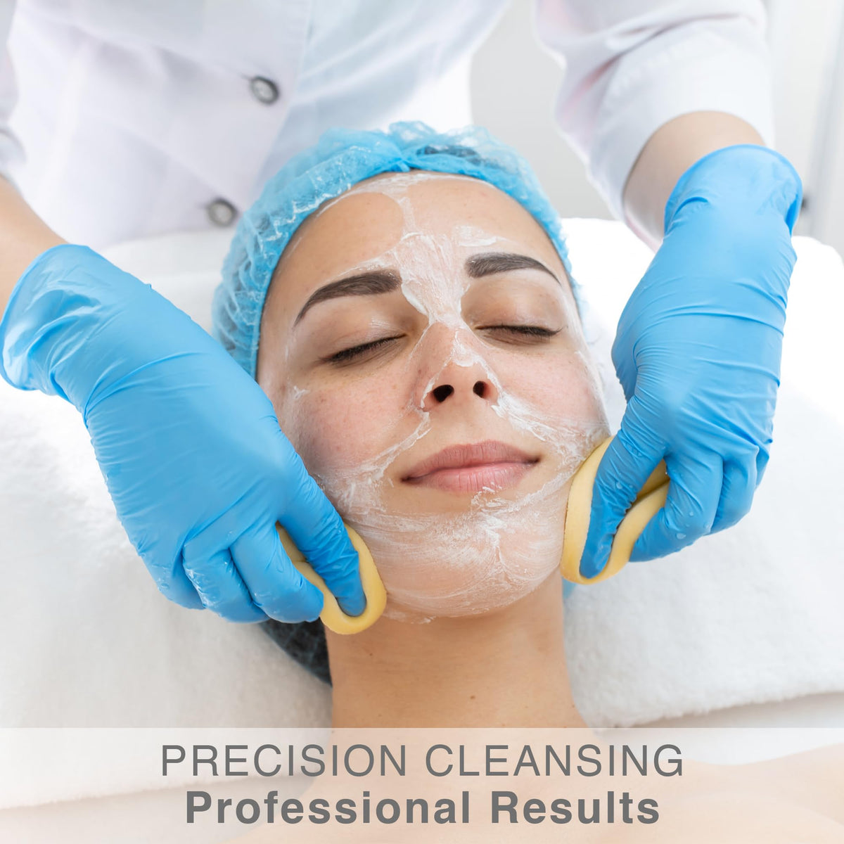 APPEARUS compressed facial sponges being used during a face cleanse.