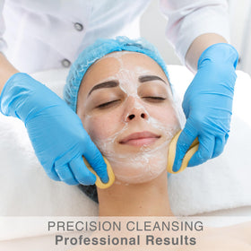 APPEARUS compressed facial sponges being used during a face cleanse.