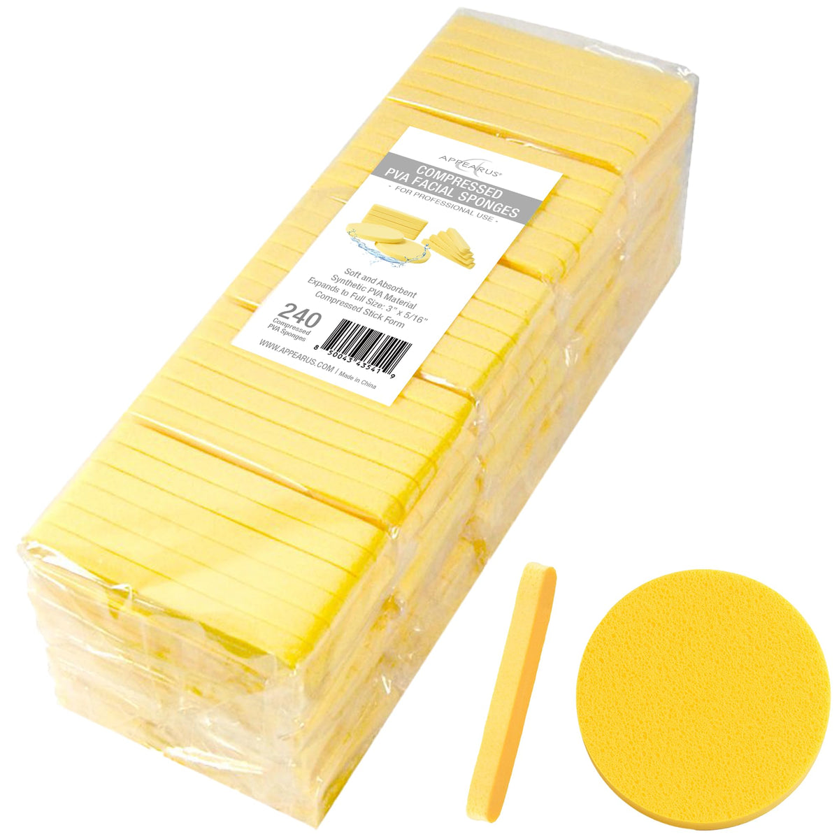 APPEARUS compressed facial sponges flat-pack ready for bulk salon stock.