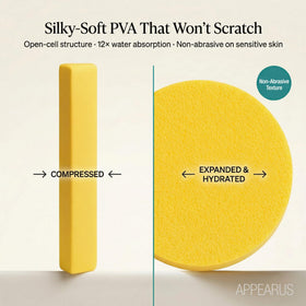 APPEARUS compressed facial sponges placed on an esthetic station for usage.