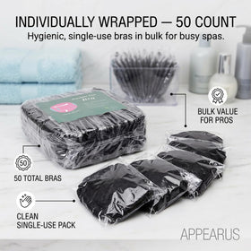 APPEARUS backless design protects personal clothing during spray tanning applications.