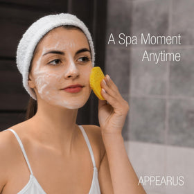 Appearus facial sponge expands with water for gentle cleansing.