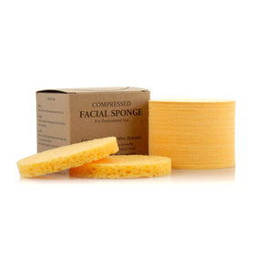 Appearus natural cellulose facial sponge compressed, ready for storage and use.