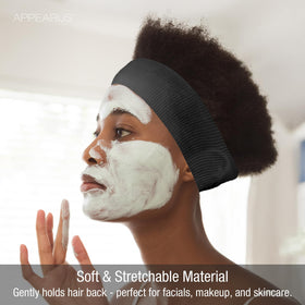 APPEARUS non-woven stretch fabric keeps hair away from the face.