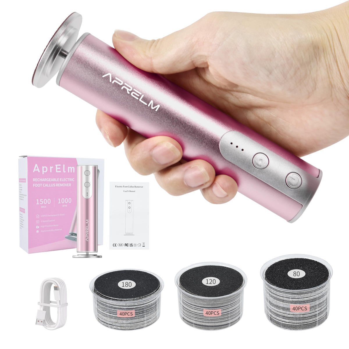 APRELM foot-callus-remover in rose pink for at-home pedicure sessions.