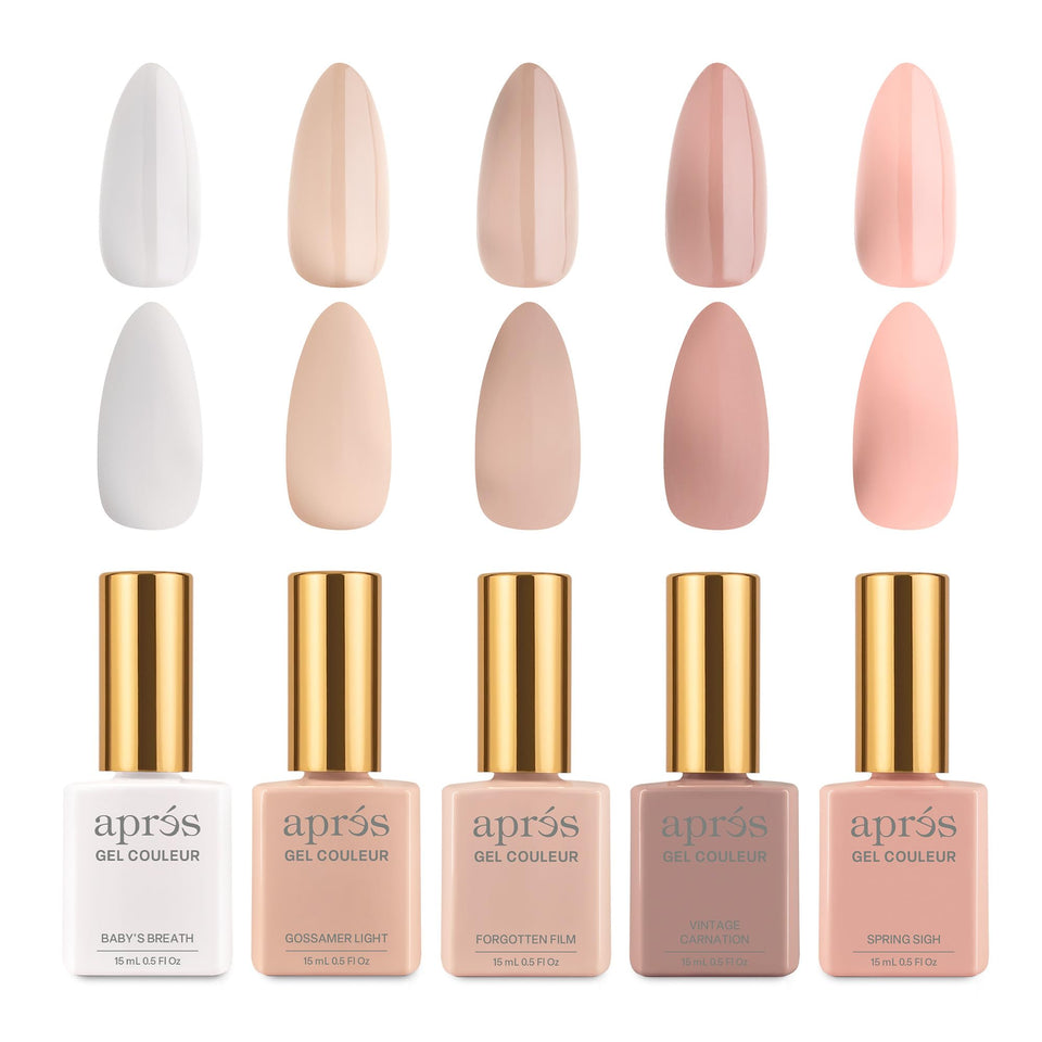 APRÉS Gel Couleur Combo Set bottle display shows rich color payoff for quick full-coverage nails