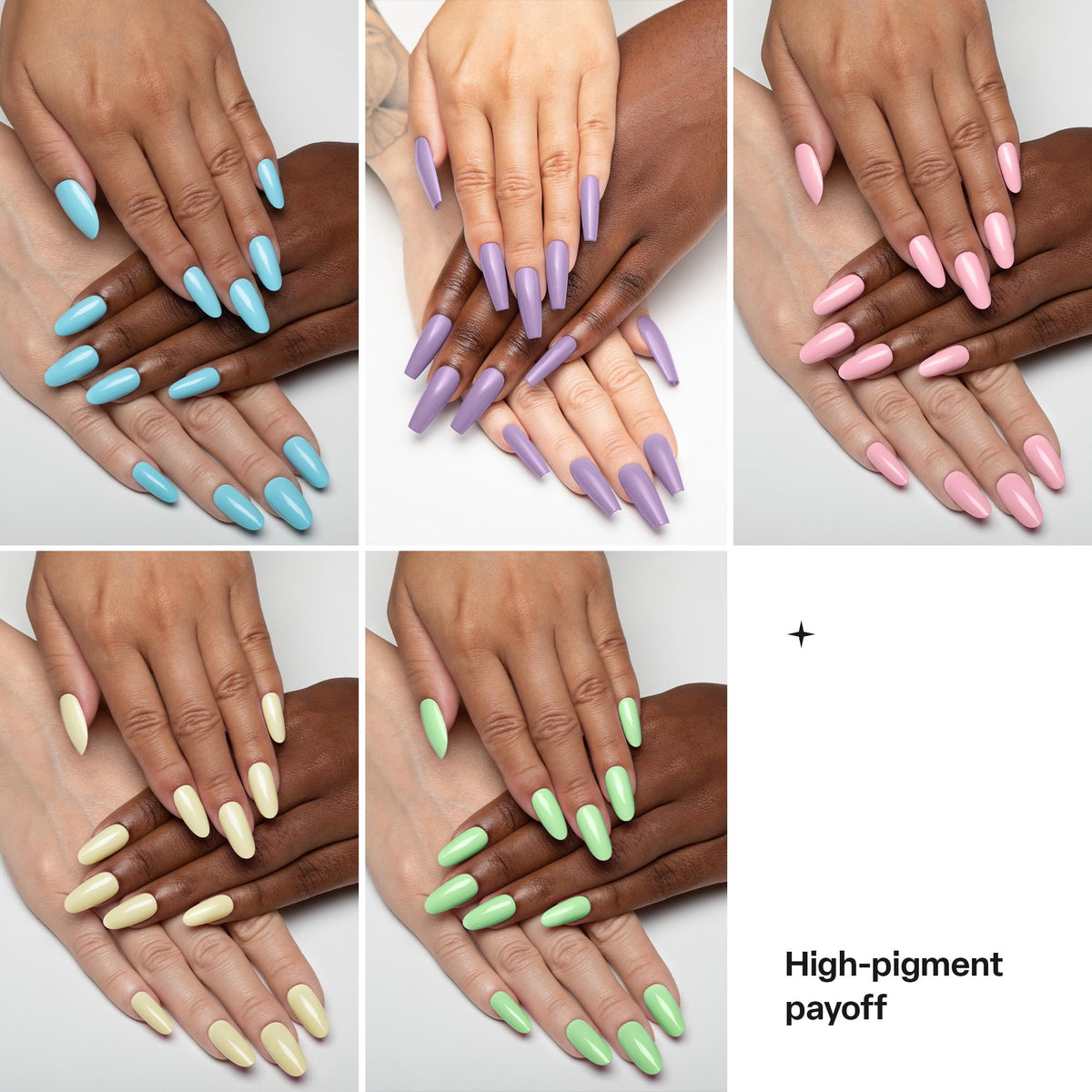 APRÉS Gel Couleur nails shown with bright pastel shades for chic DIY art