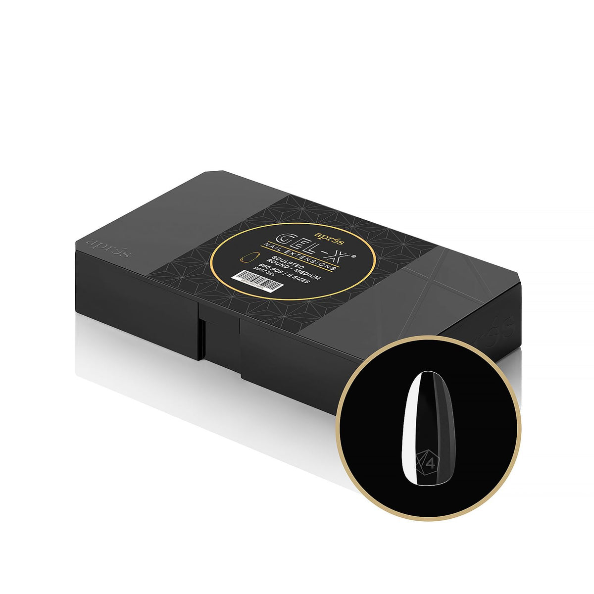 APRÉS Gel-X round medium tips in a box for precise fit and durable extensions.