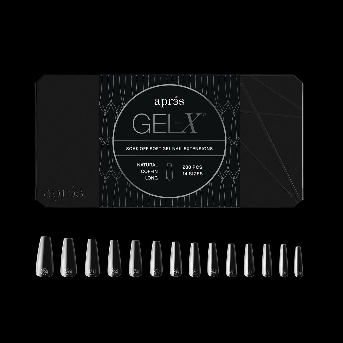 APRES Gel-X natural coffin long tips for a seamless finish and easy soak-off.