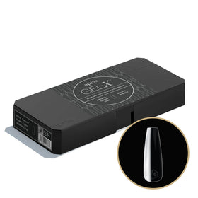 APRES Gel-X sculpted coffin long tips emphasize a pronounced curve for sculpted nails.