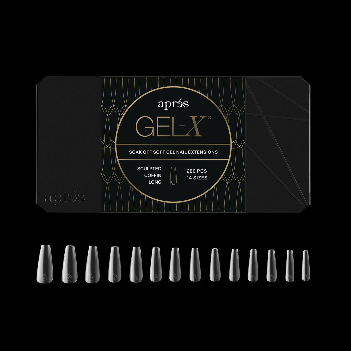 APRÉS Gel-X coffin tips front view for precise extensions.