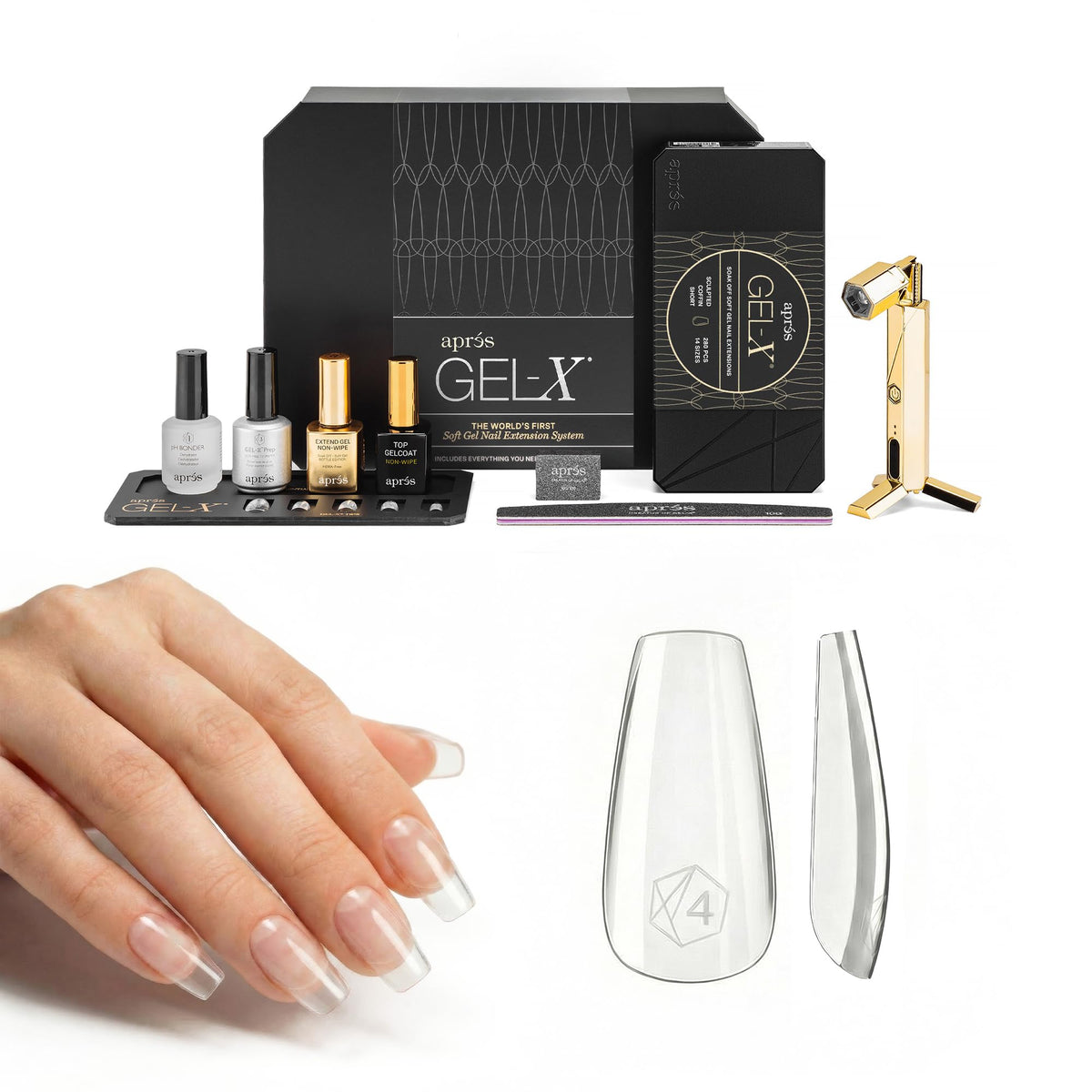 APRÉS Gel-X kit showcases patented technology for durable, natural-looking extensions.
