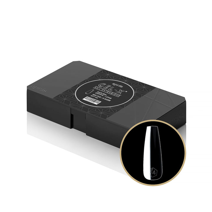 APRÉS Gel-X natural coffin tips in box for flawless nail enhancements.