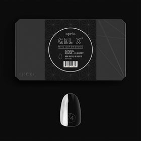 APRES Gel-X natural round tip box 500pc shows premium tips for flawless extensions.