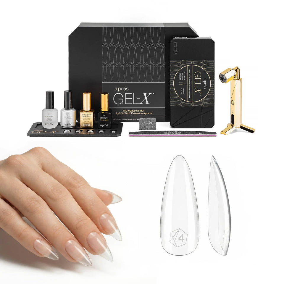 APRÉS Gel-X patented tips for flawless sculpted nails and fast service.