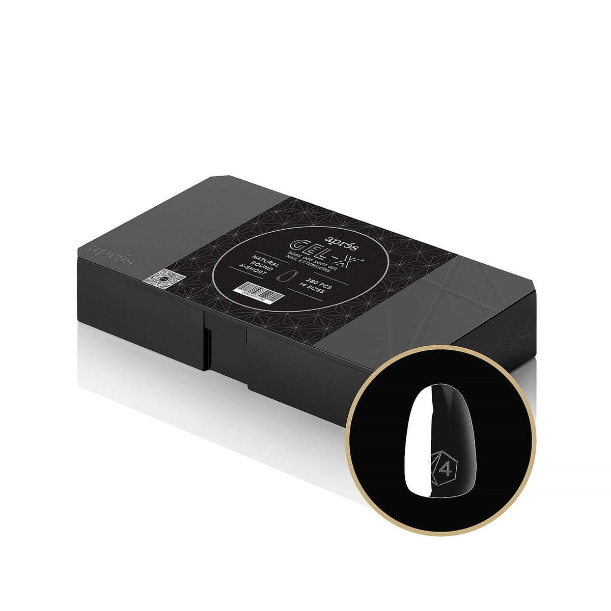 APRES Gel-X round-tip box with 280 soft tips for easy, durable extensions.