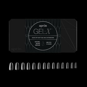APRES Gel-X round box of tips with 280 soft gel tips for versatile extensions.
