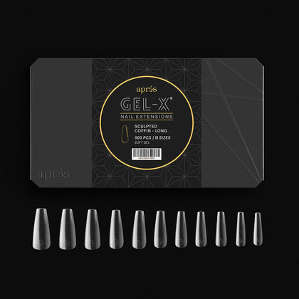 APRES Gel-X Sculpted Coffin Long Tip Box enables flawless at-home nail enhancements.