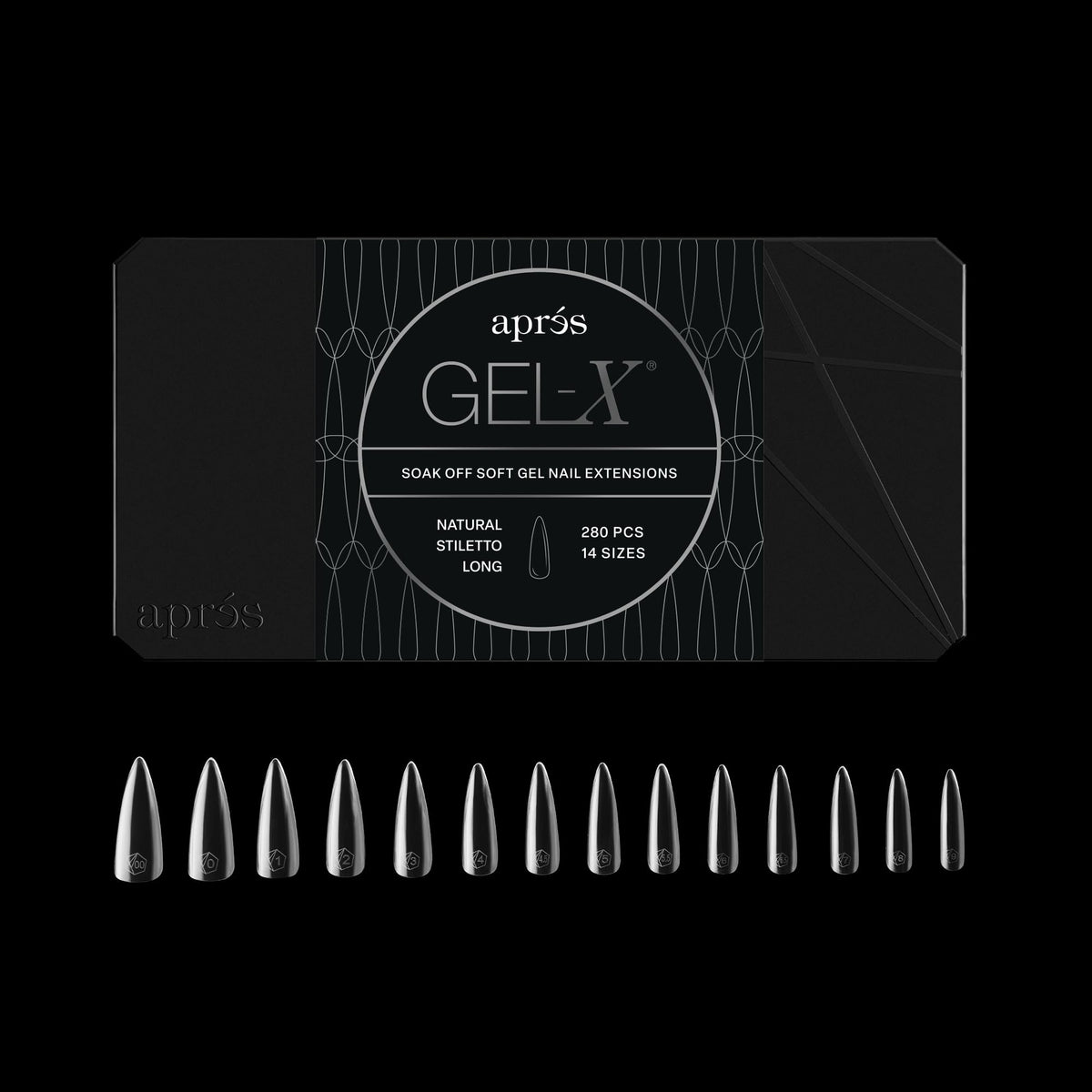 APRES Gel-X Stiletto natural long tip for seamless extensions.
