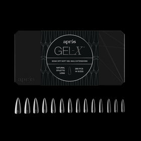 APRES Gel-X Stiletto natural long tip for seamless extensions.