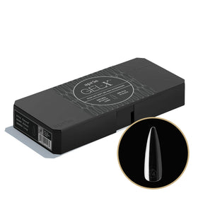 APRES Gel-X Stiletto sculpted tip with dramatic curve and durable edge.