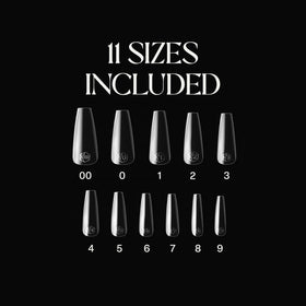 APRÉS Gel-X tip sizes 00–9 arranged for precise fitting and shaping.